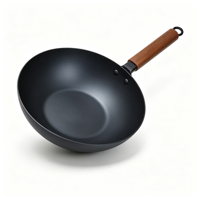 Wajan Masak Anti Lengket Lapisan Nitrida Baja Karbon 20cm 1.5mm 4.5L Gagang Kayu untuk Dapur Rumah, Wajan Tumis