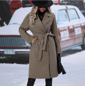 Elegante Cappotto di Lana da Donna, Collo Classico Rovesciato, Chiusura Doppiopetto, <span class=keywords><strong>Soprabito</strong></span> Caldo e Antivento per Autunno e Inverno - Product Image 4