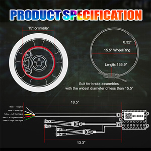 Set of 4PCS 15.5 Inch RGB Color Phone App Control Led <strong>Light</strong> for Wheel <strong>Hub</strong> With Turn Signals and Brake <strong>Lights</strong> - Product Image 4