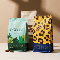 Sachet refermable à fond plat personnalisé pour café, avec fermeture éclair, réutilisable, en aluminium, pour emballage alimentaire, avec soufflet latéral et valve à fermeture à glissière