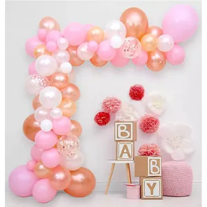 热卖玫瑰金粉红色桃子白色五彩纸屑气球花环 91 件生日婚礼周年派对装饰