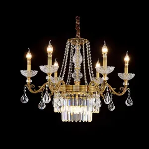 Meerosee Brass Crystal Chandelier Vintage Copper Light Pendant Hanging Magic Decorative Lights MD92947