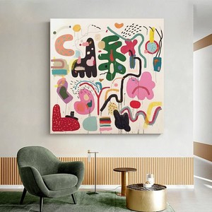 Pintura al óleo abstracta pintada a mano, cuadro cuadrado para pared, arte decorativo para sala de estar, entrada, mural decorativo, obra de arte moderna - Product Image 4