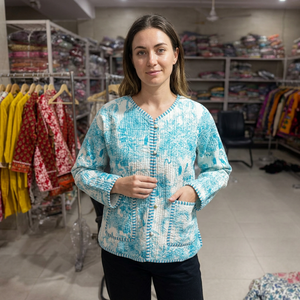 Quilted Cotton <b>Jacket</b> <b>Women</b> Floral Print Full Sleeve <b>Summer</b> Pullover Style Reversible <b>Lightweight</b> Outerwear GIFT <b>FOR</b> HER - Product Image 1