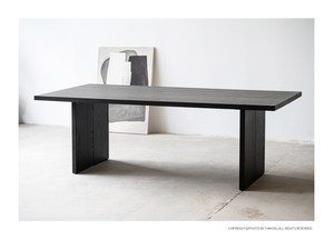 Mid-century Black <b>Solid</b> <b>Wood</b> White Ash Dining Table Seams Minimalist Workbench Conference Table Office <b>Desk</b> 2-Seater Wabi-sabi - Product Image 6