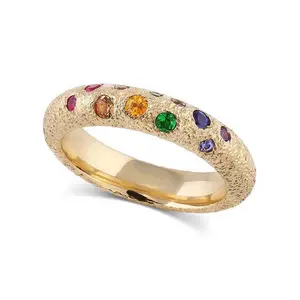 Milskye Colorful Fine Jewelry 925 Sterling Silver 18k Gold Plated Rainbow Sapphire And Tsavorite Stacking Ring