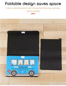 Boîte de rangement pliable rectangulaire en coton non tissé, imperméable et écologique, motif bus scolaire de dessin animé, pour jouets, collations et vêtements - Product Image 3