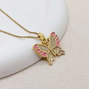 Nouvelles belles femmes 18K plaqué or papillon Zircon pendentif collier bijoux de luxe fête de mariage - Product Image 3