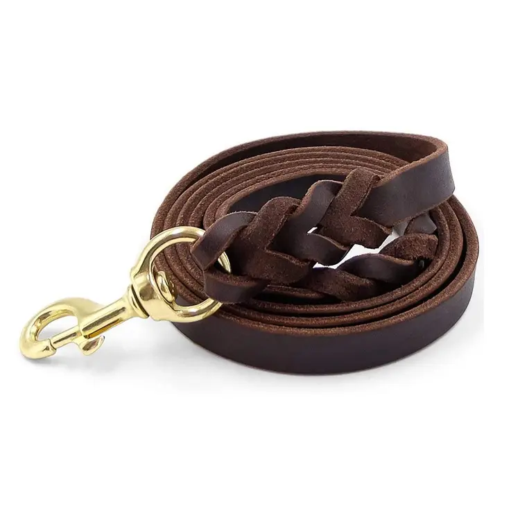 Customisable italian brand logo luxury pet lead real cowhide braided genuine leather dog leash for dogs