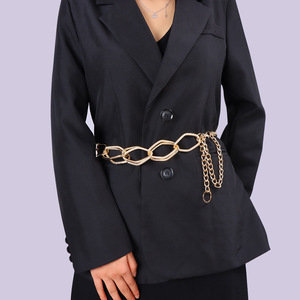 โซ่คาดเอวโลหะทรงเรขาคณิตแฟชั่นสำหรับผู้หญิง สีทอง สีเงิน สีดำ ทำจากโลหะผสมสังกะสี สวมใส่ได้ทุกวัน สไตล์ฮิปฮอป - Product Image 1