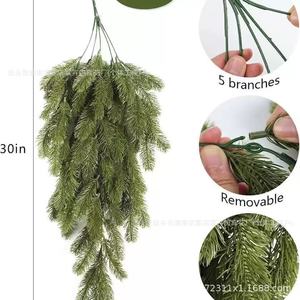 Guirlandes artificielles en aiguilles de pin vertes et blanches givrées, bouquet en plastique pour décorations de Noël intérieures et extérieures, décoration murale et de jardin - Product Image 2