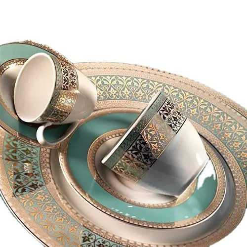 Fornecimento de fábrica Conjuntos de louça de porcelana 20 peças/conjunto de jantar com borda dourada serviço para 4