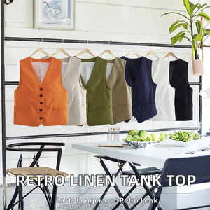 ZATRHMBM 2024 Débardeur femme en polyester à col en V, à simple boutonnage, décontracté, sans manches, multicolore, respirant - Product Image 2