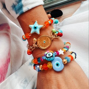 Toptan kadın moda renkli cam kristal nazar bilezik Dainty kararmaz ücretsiz hediye için su geçirmez takılar - Product Image 1