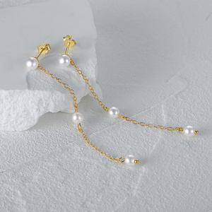 CANNER Nouvelles Boucles d'Oreilles Bijoux en Argent Sterling S925, Perles Longues à Pendentif, Chaîne, Boucles d'Oreilles Pendantes Minimalistes, Clous d'Oreilles Perles pour Femmes - Product Image 1