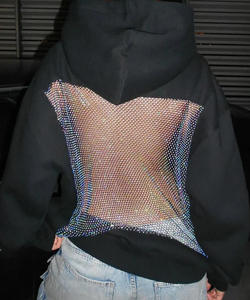 2026 Sweat-shirt à capuche décontracté pour femme, dos nu, en maille ajourée, à manches longues - Product Image 3