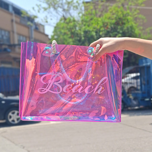 Sac fourre-tout en PVC transparent orange avec logo personnalisé, fermeture à bandoulière, design élégant et tendance pour cadeaux, shopping, Chine - Product Image 3