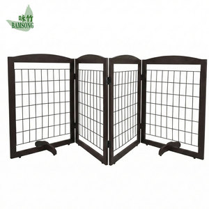 Barrière de sécurité pliable en bois à 4 panneaux pour animaux domestiques, clôture autoportante pour chien, idéale pour jardin, <span class=keywords><strong>maison</strong></span>, balcon, intérieur, extérieur, porte - Product Image 1