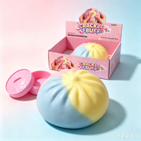 Grand jouet sensoriel anti-stress en forme de pain moelleux craquant avec boîte vapeur, jouet sonore arc-en-ciel à presser pour enfants