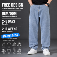 Jeans pour hommes grande taille, coupe ample, jambe droite, pantalon large avec taille élastique, pour l'automne