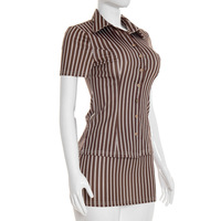 Conjunto de Falda para Mujer Viviblook Y26ST073, Verano, Nuevo Estilo Retro, Camisa de Manga Corta a Rayas, Minifalda, Conjunto de Dos Piezas