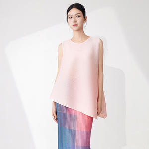 T-shirt sans manches plissé PY pour femme, été, grande taille, coupe ample, 100% polyester, débardeur décontracté - Product Image 1