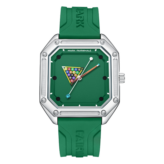 Mark Fairwhale FW-5047 Men Quartz Watch Square Case Luminous Billiards Dial Wristwatch Rubber Strap Watches for Men