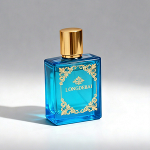 Botella de Perfume Vacía de Diseño Elegante Azul Personalizada, 30ml 50ml 100ml, Botella de Perfume Cuadrada de Vidrio de Lujo con Tapa Dorada de Zamac - Product Image 1
