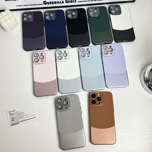 クリスタルレンズ電話ケースiPhone15 PRO MAX 14 13 12 11レザーバック付き携帯電話ケース