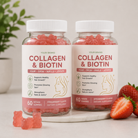 Bonbons au collagène biotine OEM avec kératine, supplément végétalien pour les cheveux, la peau et les ongles avec superfruits et vitamines, gommes à saveur fraise