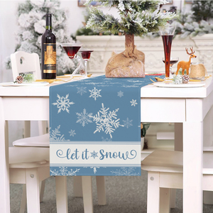 Runner da Tavola Natalizio Lavabile 13x72 13x90 Pollici, Decorazione <span class=keywords><strong>Blu</strong></span> con Fiocchi di Neve per <span class=keywords><strong>Cucina</strong></span> e Sala da Pranzo - Product Image 2