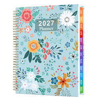 Agenda hebdomadaire A4 2027 à spirale Wire-O, motif floral, avec intercalaires mensuels colorés, papier de haute qualité, écriture facile