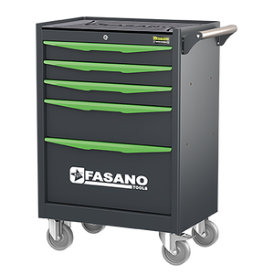 Fasano Tools 5 Drawer Rolling Tool Cabinet Green Handle Steel Construction <b>Workshop</b> <b>Storage</b> - Product Image 1