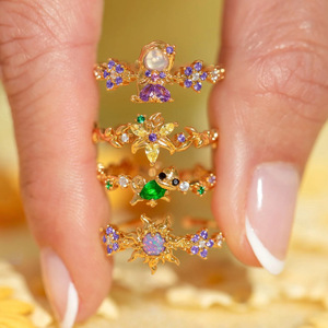 Nuevo Anillo Ajustable Abierto con Diseño <span class=keywords><strong>de</strong></span> Flor y Animal <span class=keywords><strong>de</strong></span> Circonita Dulce y Colorida <span class=keywords><strong>para</strong></span> Mujeres y Niñas - Product Image 1
