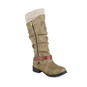 Botas de gamuza hasta la rodilla con cremallera y hebilla, punta redonda, tacón cuadrado bajo, zapatos de mujer con forro de felpa, envío directo - Product Image 1