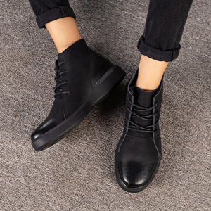 Bottes Martin pour hommes, bottines en cuir à bout rond, à lacets, chaussures confortables d'hiver, semelle extérieure en caoutchouc, style solide - Product Image 2