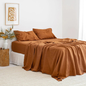 JRS环保纯亚麻床上用品套装特大号被子贴合床单植物图案枕套热卖 - Product Image 5