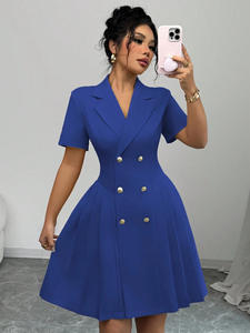 Robes chics pour femmes, robes d'été é<span class=keywords><strong>l</strong></span>égantes pour femmes, vestidos à double boutonnage, chemises pour femmes, vêtements <span class=keywords><strong>de</strong></span> bureau pour femmes, robes plissées décontractées pour femmes, robes <span class=keywords><strong>de</strong></span> carrière - Product Image 5