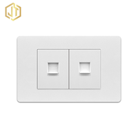 Prise murale réseau pour bureau à domicile avec double port informatique (RJ45) et port téléphonique (RJ11) en verre/PC