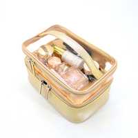 Sac de toilette personnalisé transparent à double couche en PVC PU avec deux compartiments séparés, sac de toilette transparent, trousse de toilette de voyage
