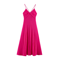 Robe longue d'été décontractée pour femme, couleur rose, à fines bretelles, dos évidé, style mode