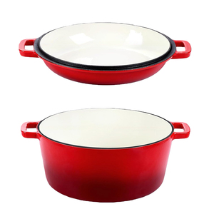 Cocotte en fonte <span class=keywords><strong>émaillé</strong></span>e blanche ronde multifonctionnelle 2 en 1 de <span class=keywords><strong>26</strong></span> <span class=keywords><strong>cm</strong></span> de diamètre avec couvercle poêle pour la fabrication du pain - Product Image 2