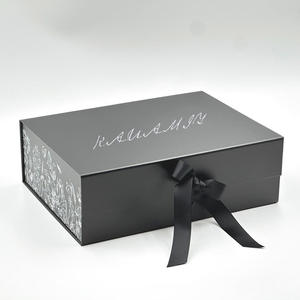 Wholesale Recycled Folding Handbag Clothes Rigid Packing <b>Box</b> Luxury <b>Large</b> Book Shape Cardboard Black <b>Box</b> with Ribbon - Product Image 4