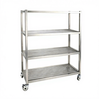 Chariot de rangement mobile robuste en acier inoxydable, 4 niveaux, étagères à lattes creuses, roulettes avec frein, capacité de charge de 500 kg/m