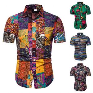 Chemisier décontracté à manches courtes pour hommes, avec impression ethnique africaine, bohème, vente en gros, nouvelle tendance été - Product Image 1