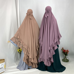 Sharut Ingrosso Khimar Hijab in Chiffon a Due Strati per Donne Musulmane Eid Ramadan Islamico con Laccio Posteriore Lungo Khimar con Balze per <span class=keywords><strong>Preghiera</strong></span> - Product Image 4