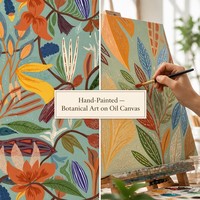 Peinture à l'huile carrée florale tropicale sur toile, faite à la main, style vintage botanique, vente en gros, encadrée, prête à accrocher, tableaux et arts muraux