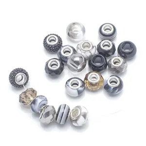 Zhubi Granite Color Big Hole Crystal Beads DIY Bracelet Spacers 14mm Gray Round Glass Beads for Jewelry Making Handmade Crafts