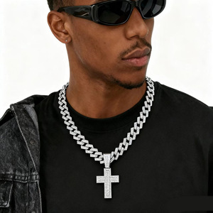 Full <b>Cross</b> Pendant Fashion Trend Rhombus Men's Cuban <b>Chain</b> Necklace - Product Image 1