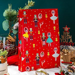 Papel de regalo de aluminio con diseño de cascanueces, bailarina, guitarra y copo de nieve, rojo, de doble cara, para decoración diaria. - Product Image 5